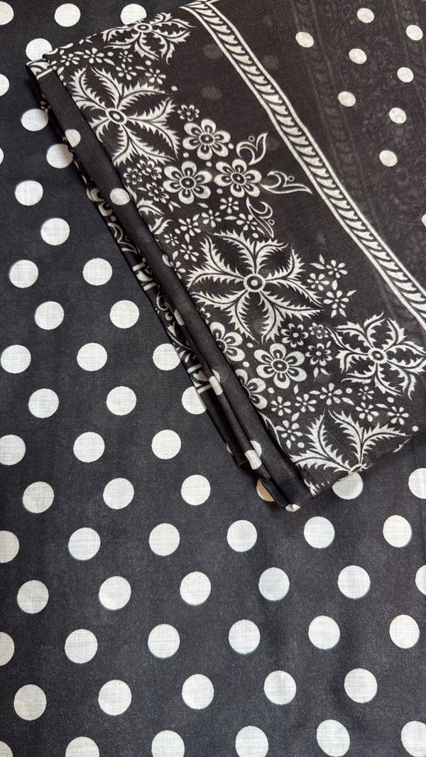 Cotton Fabric – Black Floral Medallion Print
