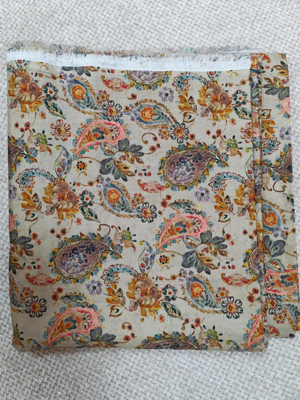 Beige Paisley Cotton Fabric