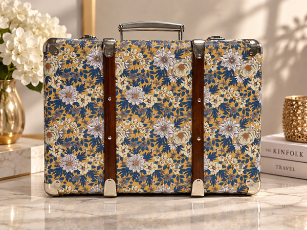 Mustard Blue Daisy Floral Fabric