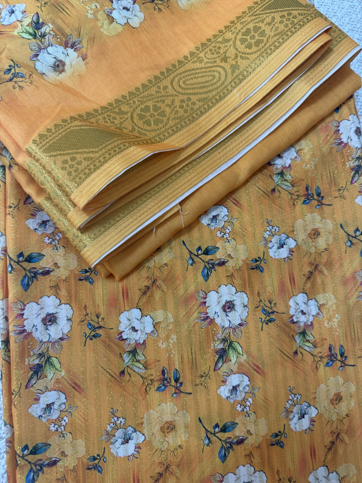 Silk Cotton Fabric – Golden Floral Border Print