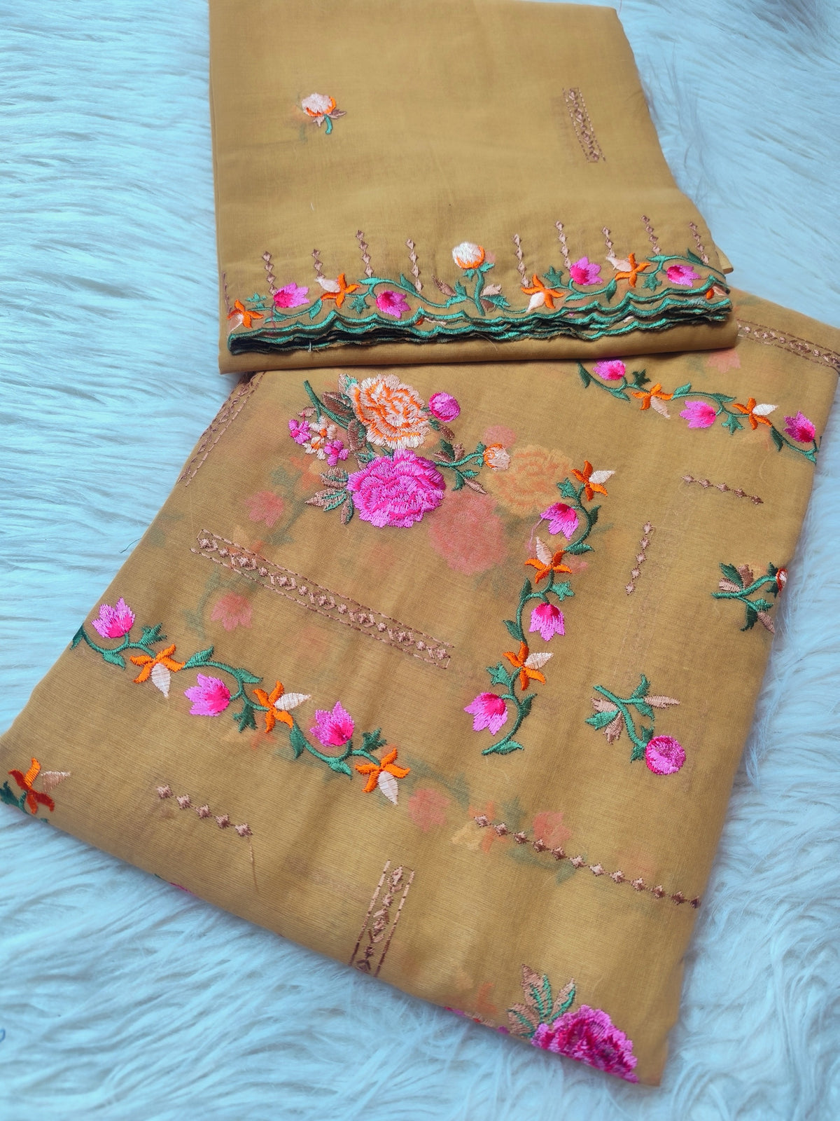 Veil Fabric – Mustard Floral Embroidery