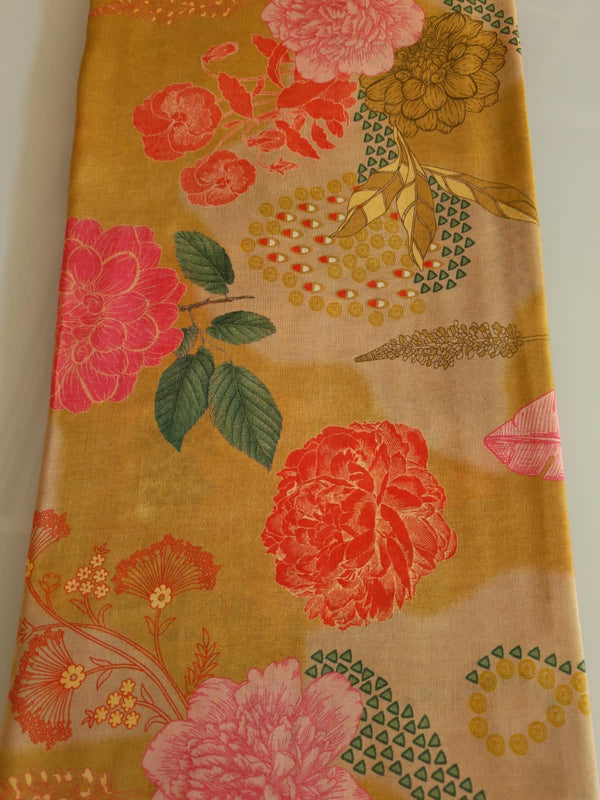 Mustard Peony Botanical Fabric
