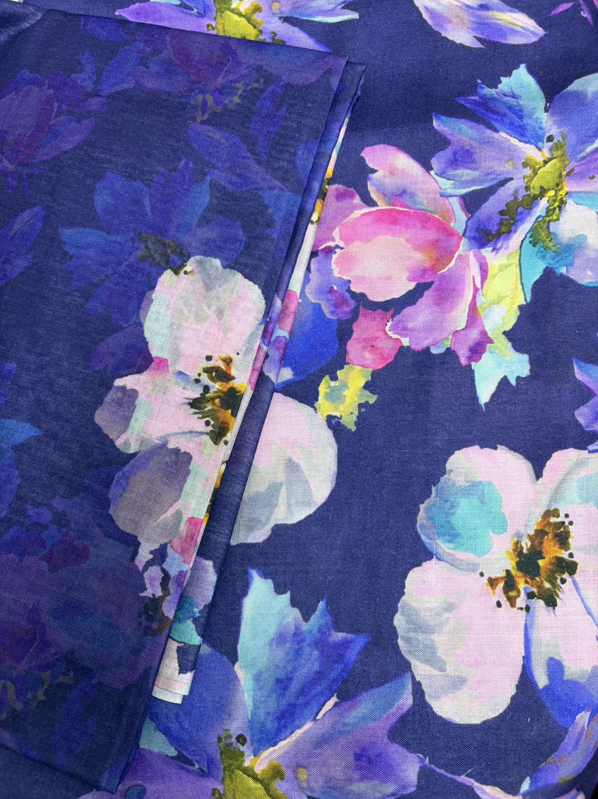 Cotton Jacquard Fabric – Navy Blue Watercolor Floral