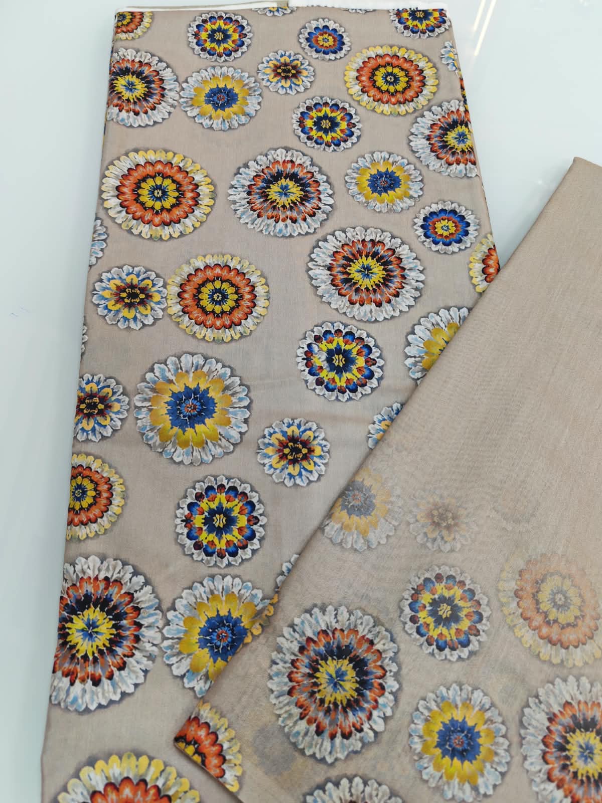Beige Floral Medallion Cotton Fabric