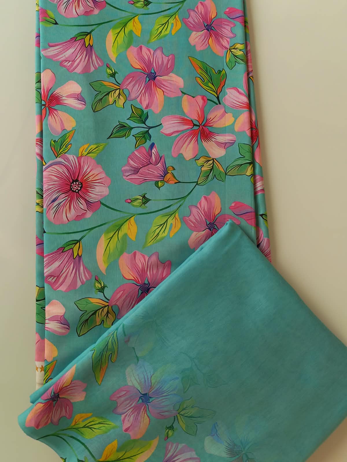 Teal Hibiscus Floral Cotton Fabric