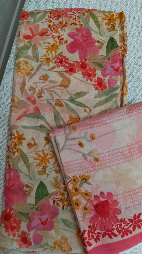 Silk Cotton Fabric – Peach Wildflower Print