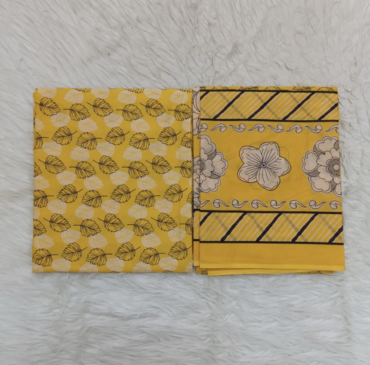 Cotton Jacquard Fabric – Mustard Yellow Leaf Print with Floral Border