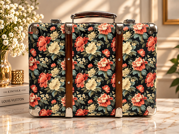 Black Red Cream Peony Floral Fabric