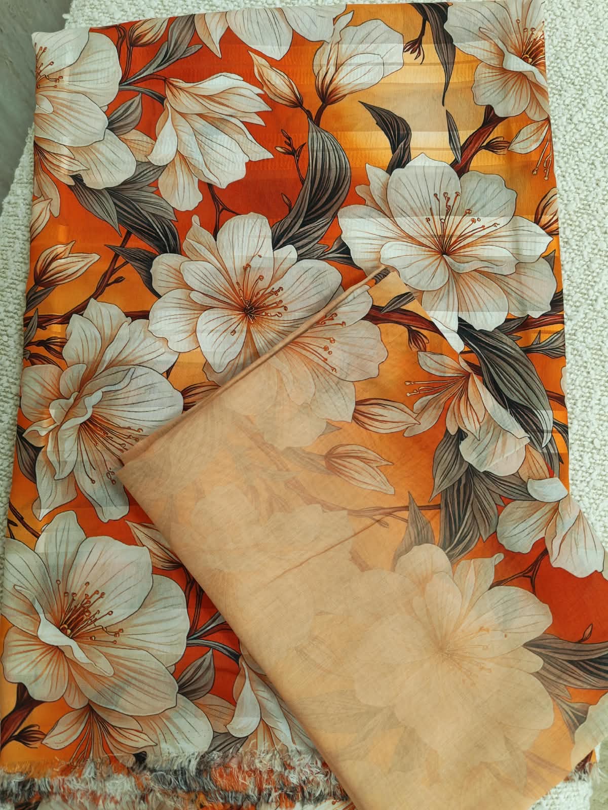 Silk Cotton Fabric – Orange Blossom Print