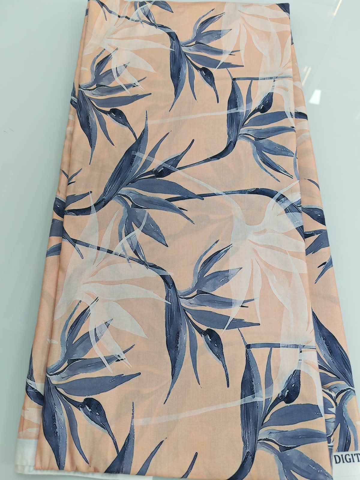 Peach & Blue Bird of Paradise Print Cotton Fabric