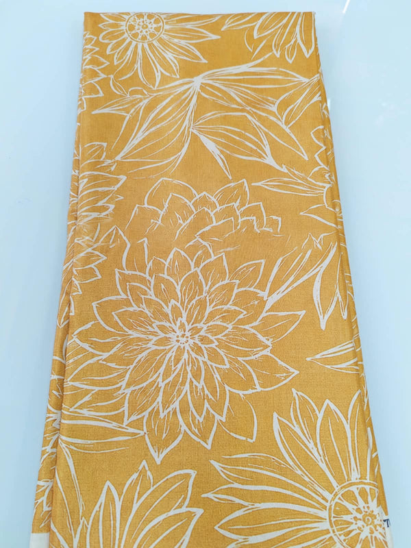 Mustard Yellow Floral Outline Print Cotton Fabric