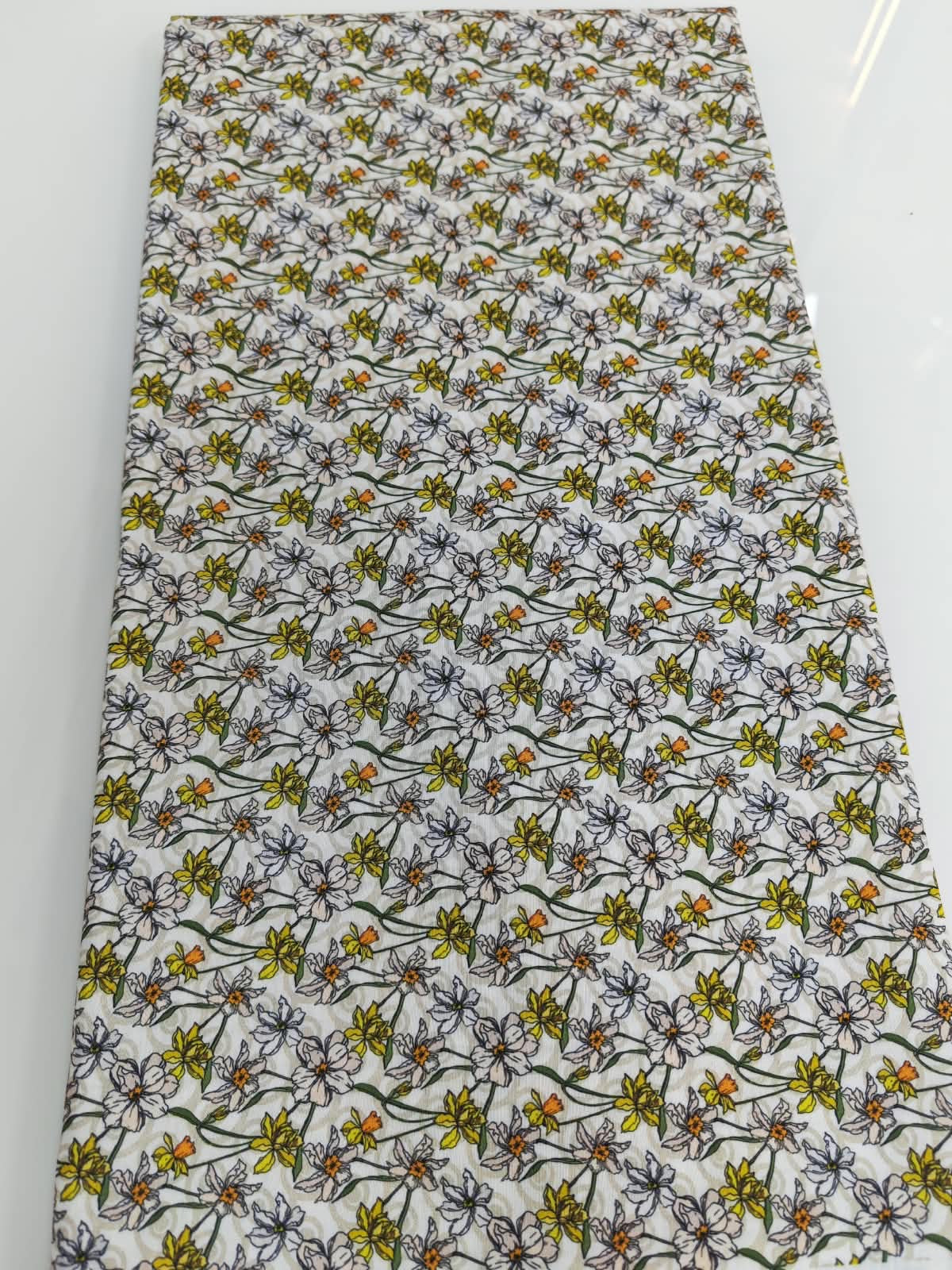 White Daffodil Small Floral Print Cotton Fabric