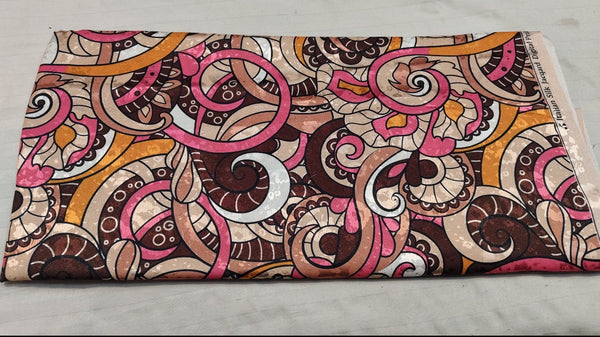 Pink Brown Paisley Swirl Silk Fabric