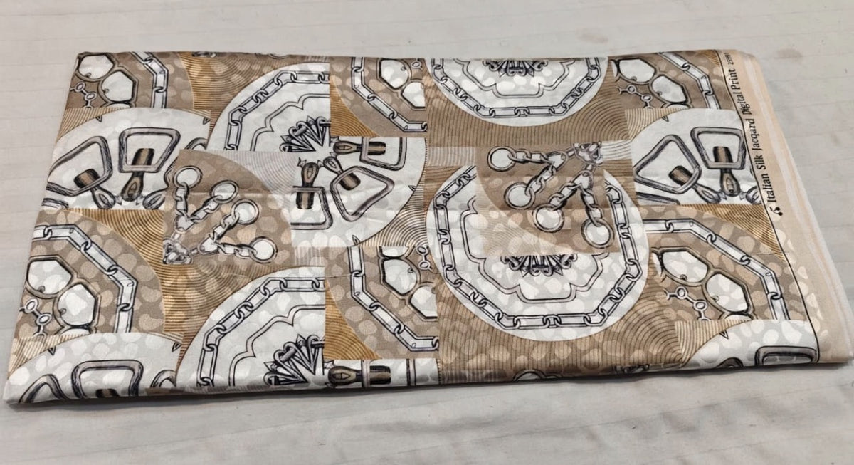 Beige Chain Buckle Print Silk Fabric