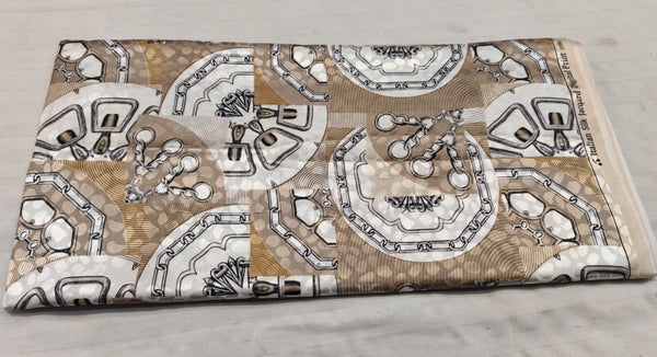 Beige Chain Buckle Print Silk Fabric