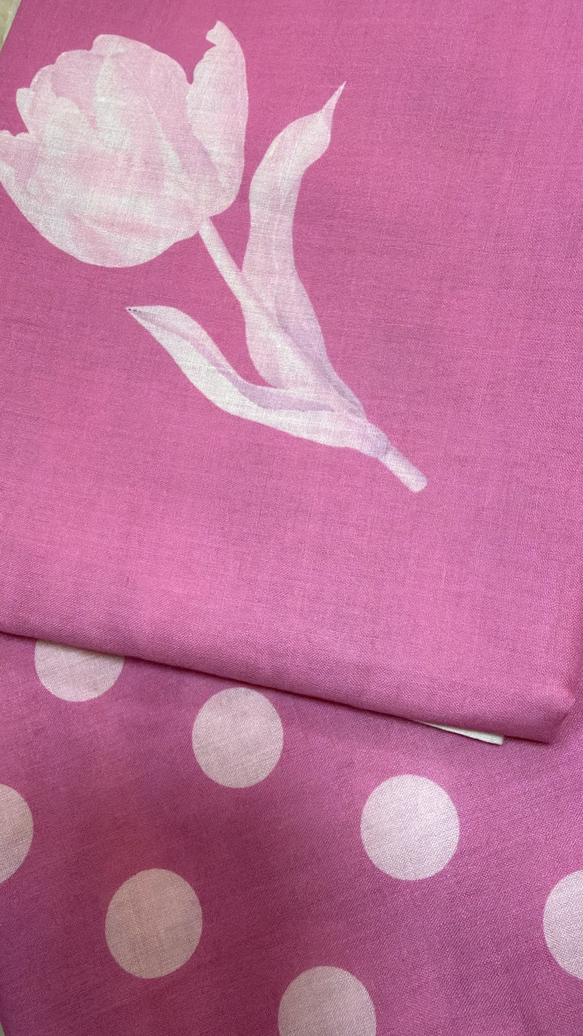 Cotton Fabric – Pink Tulip Polka Dot Print